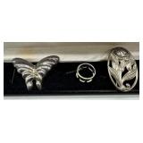 Two Sterling broaches incl butterfly and flower &