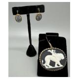 18kt Cameo oval drop earrings & 14kt large Cameo o
