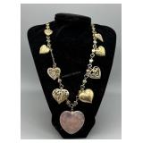 14kt Heart link necklace with 8 - 14kt heart charm