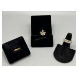 14kt butterfly pendant and two rings incl pearl si