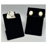 14kt Cameo earrings & brooch/pendant - 7.59 gtw *e