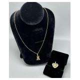 14kt 'A' and heart pendant w/ 14kt 20' necklace -