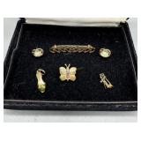 10kt jewelry incl opalescent earrings, butterfly