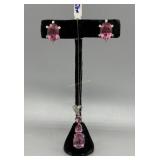 14kt white gold and Diamond earring and pendant se