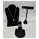 Sterling jewelry incl 18' necklace w/ cz pendant,