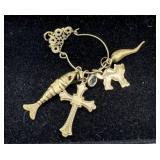 14kt charm holder with 5 14kt charms incl cross, f