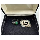 Sterling size 5 ring & deer brooch with turquoise