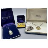 Vintage Michal Golan Broach Pendant cabachon red