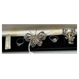 Five Sterling Jewelry pcs incl filigree butterfly
