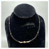 14kt and Onyx beaded 16' necklace with two pearls
