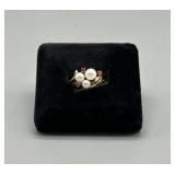 18kt pearl and pink topaz ring size 7 - 3.41 gtw