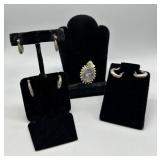 Three Sterling hoop earrings & Sterling Pendant -