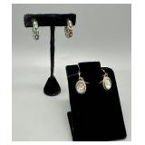 14kt hoop earrings w/ blue enamel abstract design