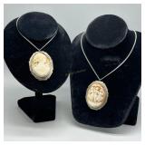Two 10kt cameo brooches/pendants (27.7 gtw) with t