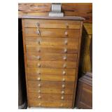 Eight drawer pine organizer with glass knobs - 24"