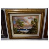 Acrylic on board of Caribbean sea signed J. Stall