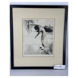 Carl Joseph Bauer framed nude print signed lower r