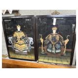 Pair reverse painted seated Chinese emperors