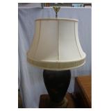 Enamel vase style table lamp on brass base 17" ves