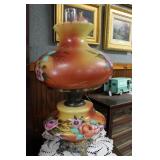 HP floral parlor lamp with rose design and cast fe