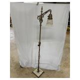 Art deco brass floor lamp with HP floral shade 5