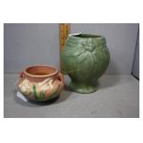 Roseville floral Jardiniere & pottery acorn vase