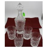 Waterford decanter and four hiball glasses