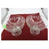 Pair Footed bowls with grape rim etching