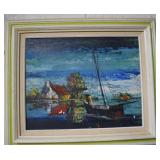 1970s Acrylic on canvas of harbor scene