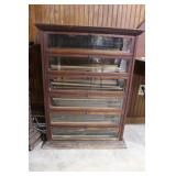 Oak cased ribbon store display with 6 doors double