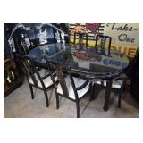 Chinese black lacquer dining table & chairs