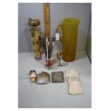 Bar accessories incl MCM shaker, blown glass pitch