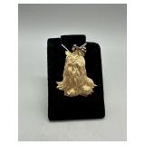 14kt Yorkie dog pendant w/ diamond eyes 24.8gtw