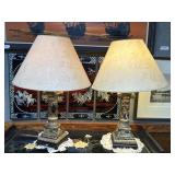 2 Chinese figural table lamps with mountain scene