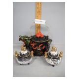 Three pc Japanese pottery: dragon teapot & bowls