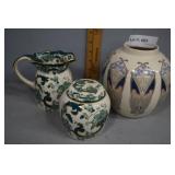 MCM lidded vase & Two pc Meissen Chartreuse c&s