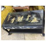 Asian black lacquer inlaid coffee table with paw f