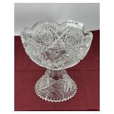 Brilliant cut crystal pedestal bowl 9" H