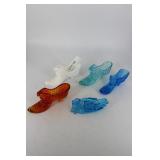 Four Fenton slippers and blue hand ashtray