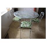 MCM wrought iron kitchen table with glass top & da