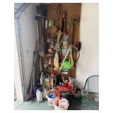 Garage tools - long handled tools, watering can,