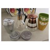 MCM alum cocktail shaker,  travel cups, syrup, vin