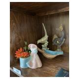 Murano fish, ceramic duck ashtray with repaired ta