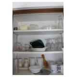 Pyrex measuring cups, ice cream cups, milk glass,