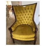 1980s Velvet button tufted wingback chair in musta