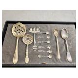 Sterling  slotted spoons, asparagus fork, &
