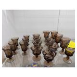 Fostoria Jamestown brown swirl stemmed glasses -