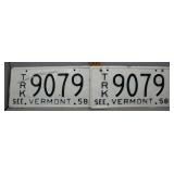 Two 1958 Vermont license plates