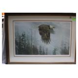 Eagle in flight on misty morning artist signed pri