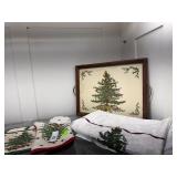 Spode Christmas tray & linens